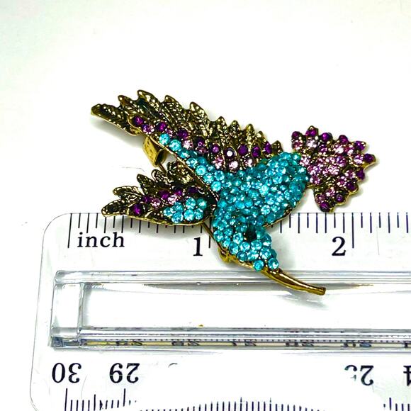 Hummingbird Brooch Blue Purple Gold Vintage Vtg Pin S16 - Picture 4 of 4